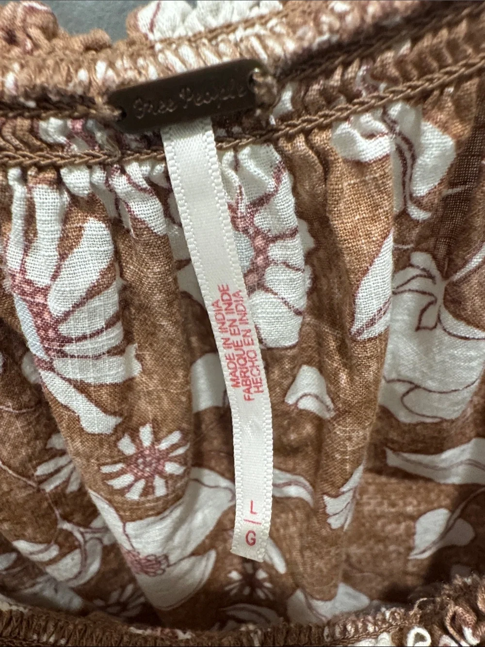 Free People Brown Floral Ruffle-Neck Peasant Blouse